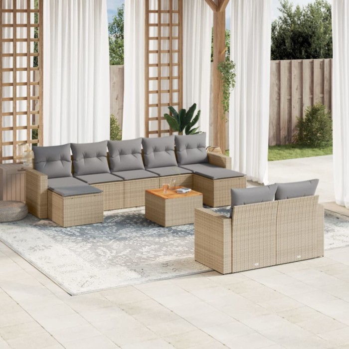 Gossi set canapele de gradina, 10 piese, cu perne, bej, poliratan