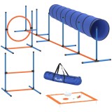 PawHut Set de antrenament Agility pentru c&acirc;ini, set de 8 piese cu tunel, st&acirc;lpi de slalom, obstacole reglabile, cerc de sărituri, bol | Aosom Romania