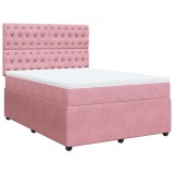 Cumpara ieftin Pat box spring cu saltea, roz, 140x190 cm, catifea