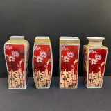 Set de 4 vaze din porțelan cu pirogravură florală - China (30 x 10 cm fiecare)