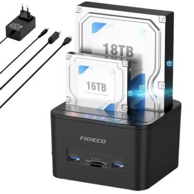 Statie de andocare Hard disk dubla, FIDECO, USB 3.1, Rack compatibil SATA HDD/SSD 2.5&amp;quot;/3.5&amp;quot;, Docking Station 4 In 1 cu functia clonare offline, citito foto