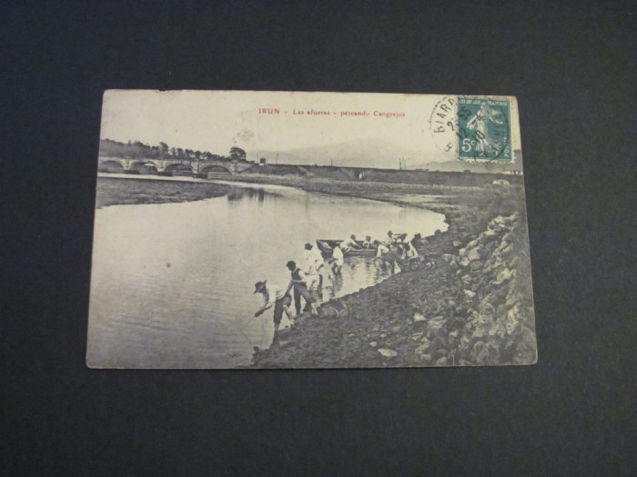 Carte poștală veche Spania &ndash; Irun, Pescuit de Raci (cel mai probabil din perioada 1900&ndash;1940)
