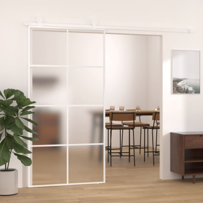 vidaXL Ușă glisantă, alb, 102,5x205 cm, sticlă mată ESG și aluminiu foto