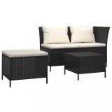 Cumpara ieftin Set mobilier de gradina cu perne, 3 piese, negru, poliratan
