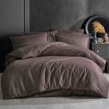 Lenjerie de pat pentru 1 persoana, Bumbac Damasc 100%, 3 piese, Cearceaf pat 160x240, Cearceaf pilota 150x220, Fete de perne 50x70, maro Relax KipRoom