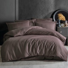 Lenjerie de pat pentru 2 persoane XXL, Bumbac Damasc 100%, 4 piese, Cearceaf pat 240x260, Cearceaf pilota 200x230, Fete de perne 50x70 x 2, maro Relax
