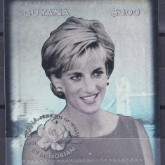 DB1 Guyana Printesa Diana Timbru Holograma Autocolant MNH