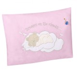 Perna Bebe Ursuleț Brodat Roz, 38x28cm, Bumbac 100%, Umplutură Antialergică, Fetițe