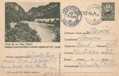 *Romania, Valea Oltului, carte postala (II) circulata intern, 1963 foto