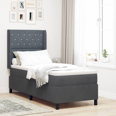vidaXL Pat cu boxă spring LED și saltea Gri &amp;icirc;nchis 80 x 200 cm Catifea 3343785 foto