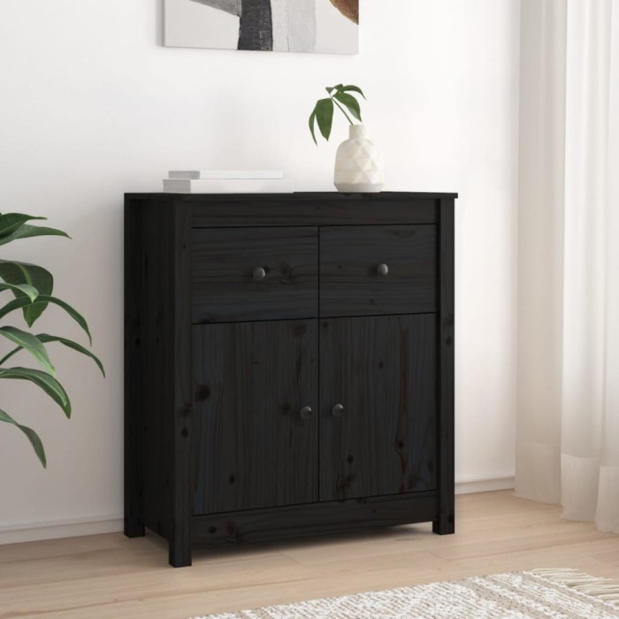 Servantă, negru, 70x35x80 cm, lemn masiv de pin