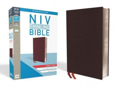 NIV, Thinline Bible, Large Print, Bonded Leather, Burgundy, Indexed, Red Letter Edition foto