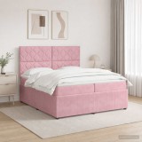 Cumpara ieftin Pat cu arcuri LED si saltea Roz 200 x 200 cm Catifea