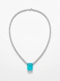 Cumpara ieftin Colier Tennis din Argint 925 , Pandativ Turcoaz Emerald Cut