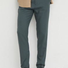 Samsoe Samsoe pantaloni din lana barbati, culoarea verde, mulata
