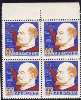 1962 LP 550 A 45-A ANIVERSARE A REVOLUTIEI DIN OCTOMBRIE BLOC DE 4 TIMBRE MNH foto