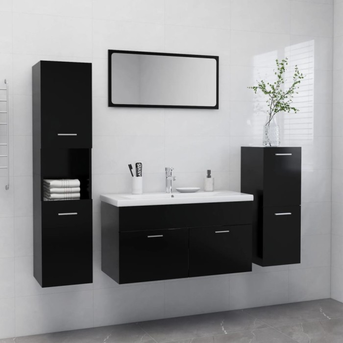 vidaXL Set mobilier de baie, negru, PAL