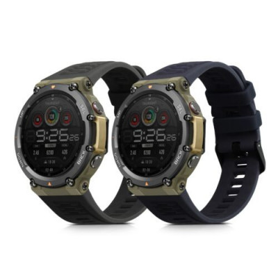 Set 2 curele kwmobile pentru Garmin Amazfit T-Rex 2, Silicon, Negru/Albastru, 59813.02 foto