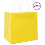 VidaXL Pungi de h&acirc;rtie 250 buc cu m&acirc;nere galbene 26x17x25 cm