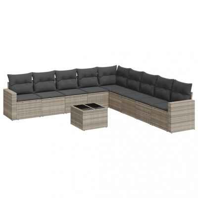 Set canapele de gradina cu perne 10 piese gri deschis poliratan foto