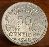 FRANTA(Vichy) MONEDA 50 CENTIMES/ ALUMINIU/ 0,8 g. / 18 mm./ PIESA DIN POZE