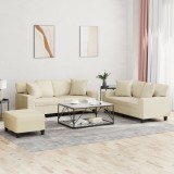 VidaXL Set de canapele cu perne, 3 piese, crem, piele ecologică
