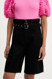 Answear Lab pantaloni scurti jeans culoarea negru, neted, high waist