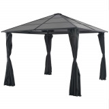 Pavilion cu perdea, negru, 3 x 3 m, aluminiu, vidaXL