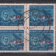 ROMANIA 1952 LP 306 AUREL VLAICU SUPRATIPAR BLOCURI DE 4 TIMBRE STAMPILAT