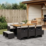 Cumpara ieftin Set mobilier de exterior cu perne, 11 piese, negru, poliratan