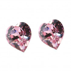 Cercei Argint 925 si Swarovski Heart Light Rose, surub, 8mm, Artemis Gift foto