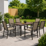 Cumpara ieftin Set Mobilier Gradina ART Esther, 1 Masa + 6 Scaune, Maro Cafeniu, Otel/Plastic, 150x90 cm, Rezistent, Exterior
