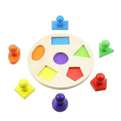 Puzzle incastru din lemn cu 6 stampile de diferite forme, Montessori foto