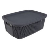 Cos de depozitare din plastic perforat cu capac, gri, 12L, CMCLASS