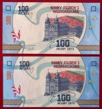 Madagascar set lot 2 x 100 Ariary 2017 + 2022 semnaturi diferite UNC **