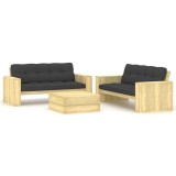 Cumpara ieftin Set mobilier de gradina cu perne, 3 piese, lemn de pin tratat