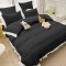Lenjerie pat dublu creponata cu banda alba,bumbac finet,6 piese,neagra-A872