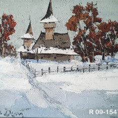 tablou pictura Aurel Dan, membru U.A.P., ulei pe panza, Biserica din deal