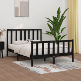 VidaXL Cadru de pat dublu, negru, 135x190 cm, lemn masiv