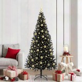 vidaXL Brad de Crăciun cu 300 LED cu suport Negru 210 cm PVC 3396491