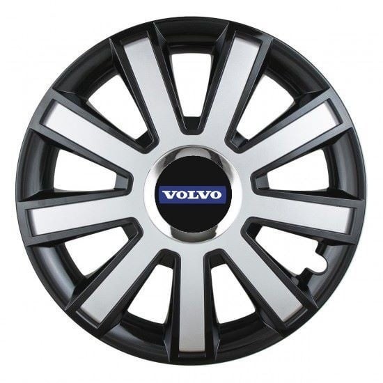Set 4 capace roti Silver/black cu inel cromat R14 pentru gama auto Volvo