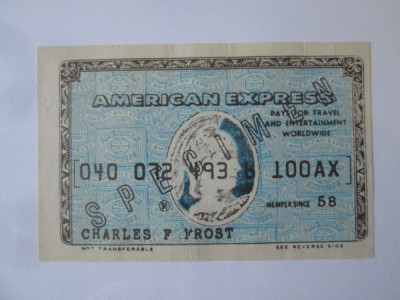 Rar! Specimen vintage card American Express-Charles F.Frost,dim.=82 x 53 mm foto