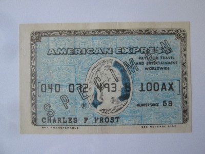 Rar! Specimen vintage card American Express-Charles F.Frost,dim.=82 x 53 mm foto