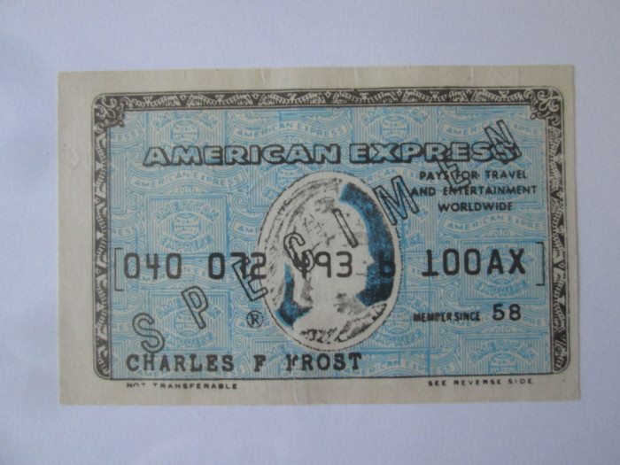 Rar! Specimen vintage card American Express-Charles F.Frost,dim.=82 x 53 mm