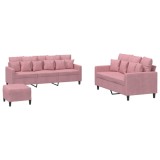 Cumpara ieftin Set de canapele cu perne, 3 piese, roz, catifea