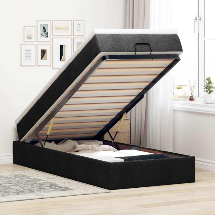 vidaXL Cadru pat otoman cu saltea țesătură neagră 90x200cm 3311080