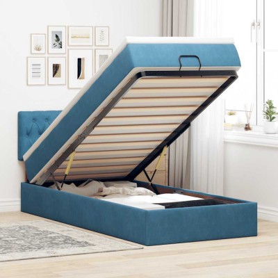 vidaXL Cadru de pat otoman cu saltea, catifea albastru &amp;icirc;nchis 90x200cm 3311823 foto
