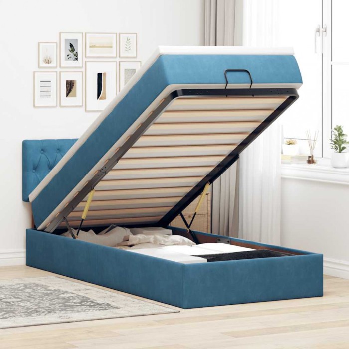 vidaXL Cadru de pat otoman cu saltea, catifea albastru &icirc;nchis 90x200cm 3311823