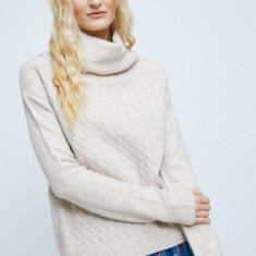 Medicine pulover din amestec de lana femei, culoarea bej, cu guler