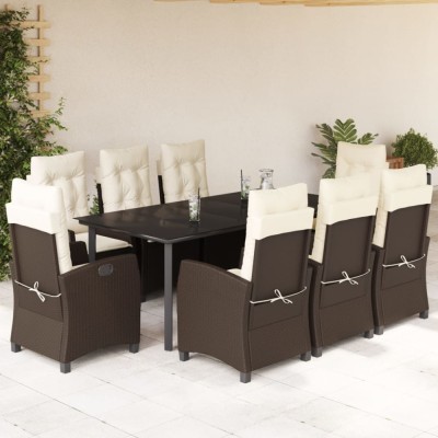 vidaXL Set mobilier de grădină cu perne, 9 piese, maro, poliratan foto